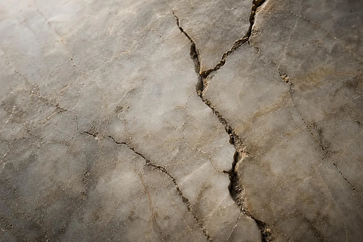 Close-up of cracked marble with deep veining and weathered texture