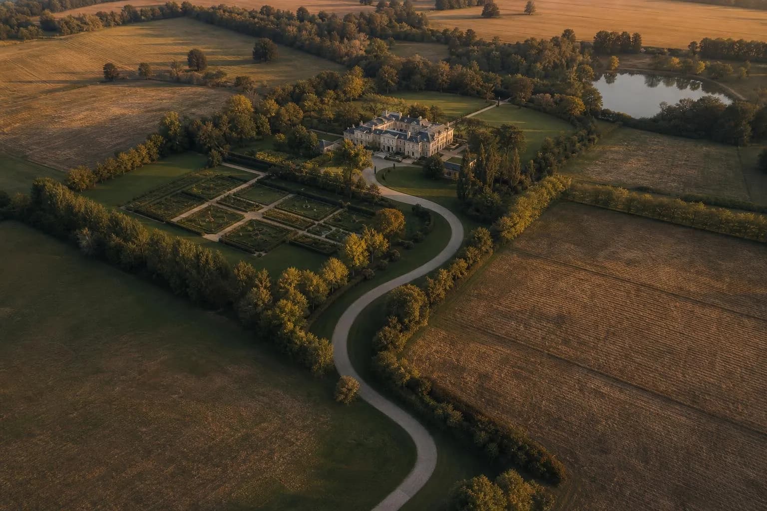 Aerial view of an estate with varied sections of landscape, suggesting portfolio allocation and mixed outcomes.