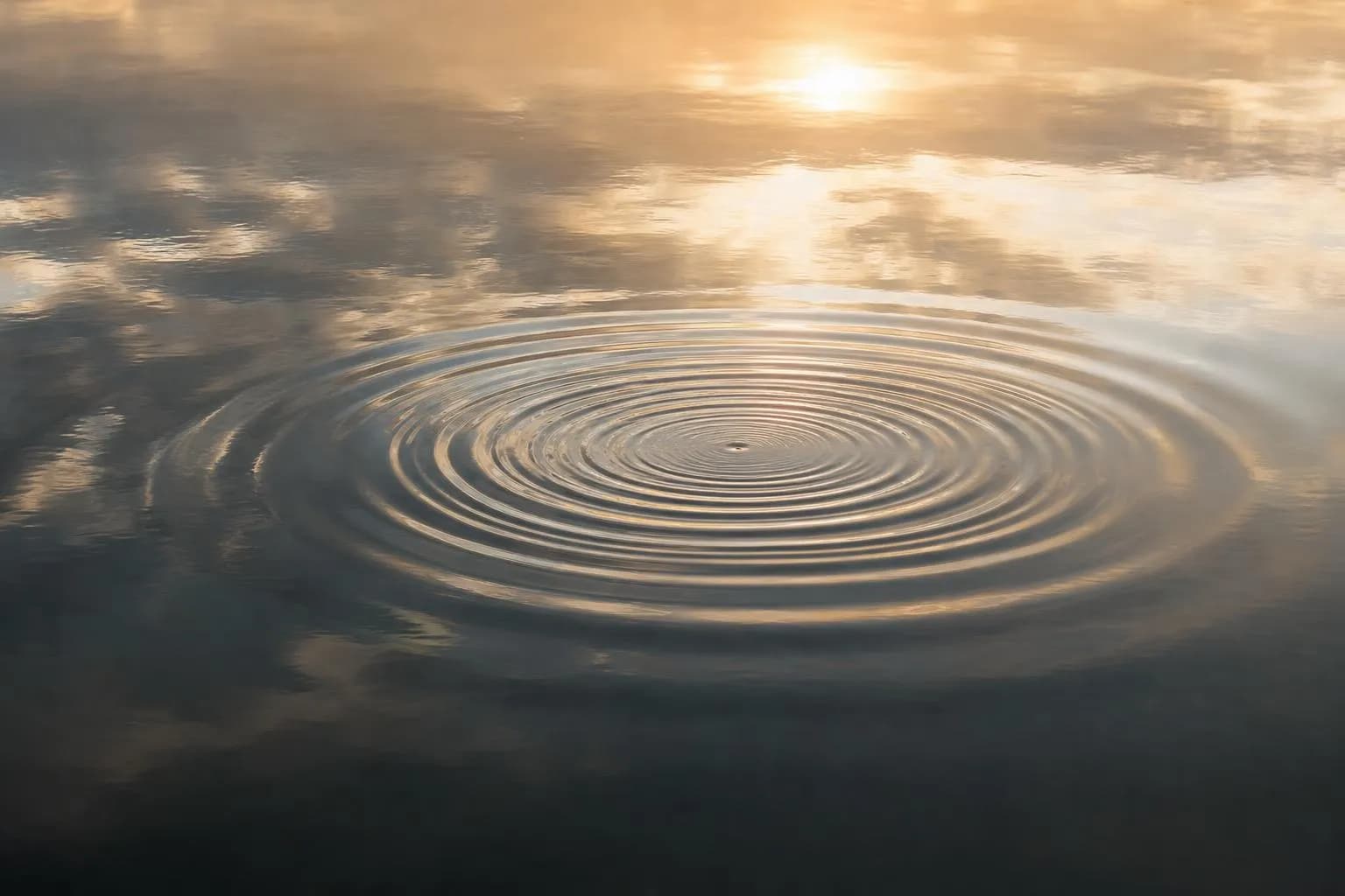 Still water with concentric ripples, symbolizing capital flow and structural layers