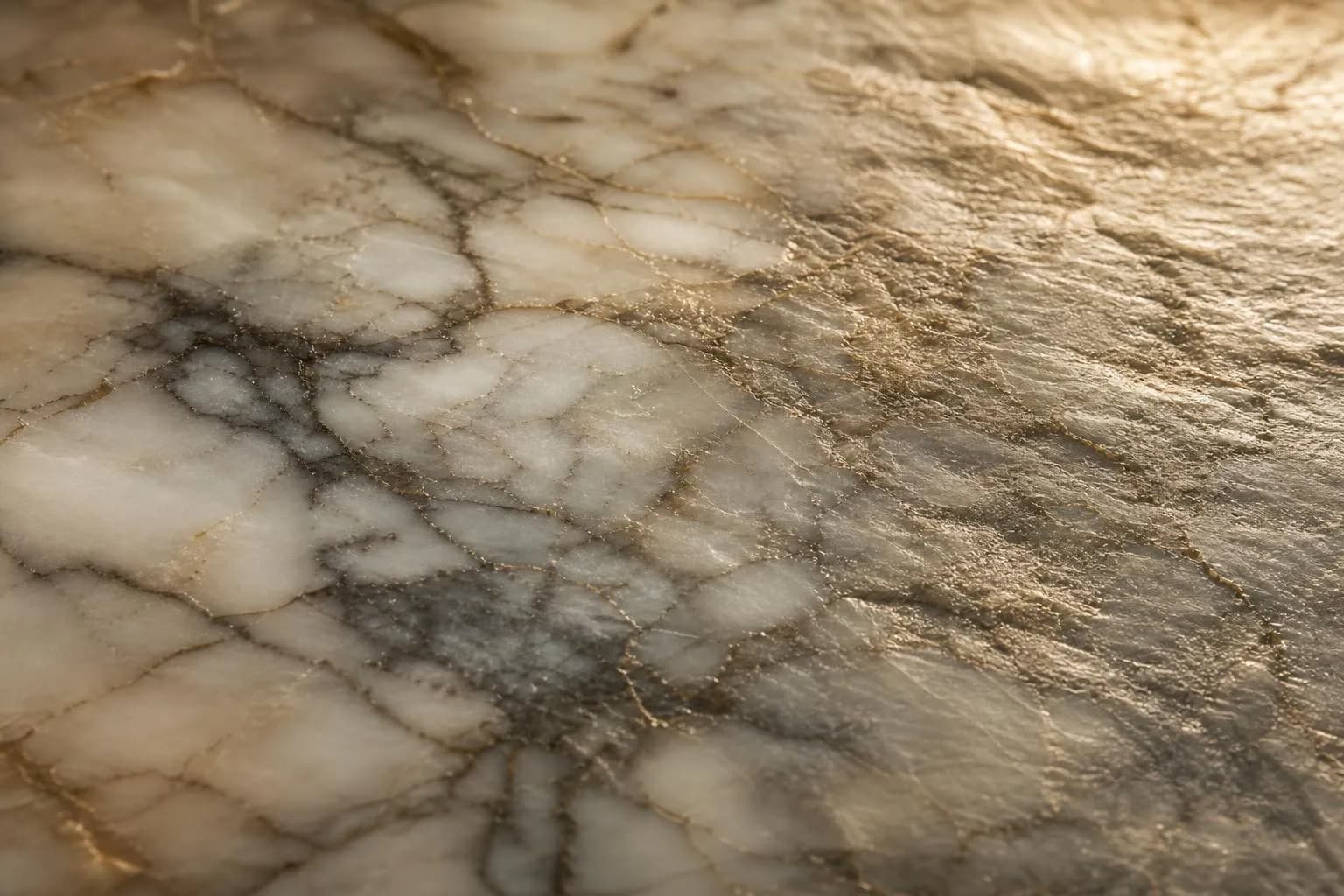 Close-up of polished marble with branching veins, lit to emphasize subtle surface variation.