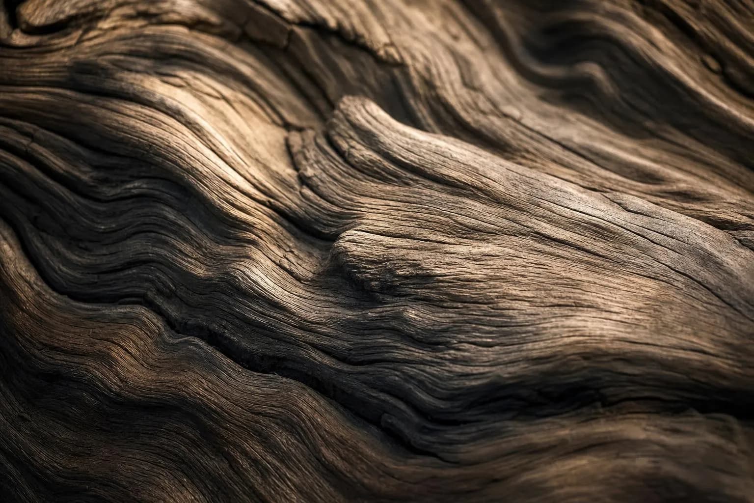 Close-up of aged oak wood grain with deep striations and warm lighting