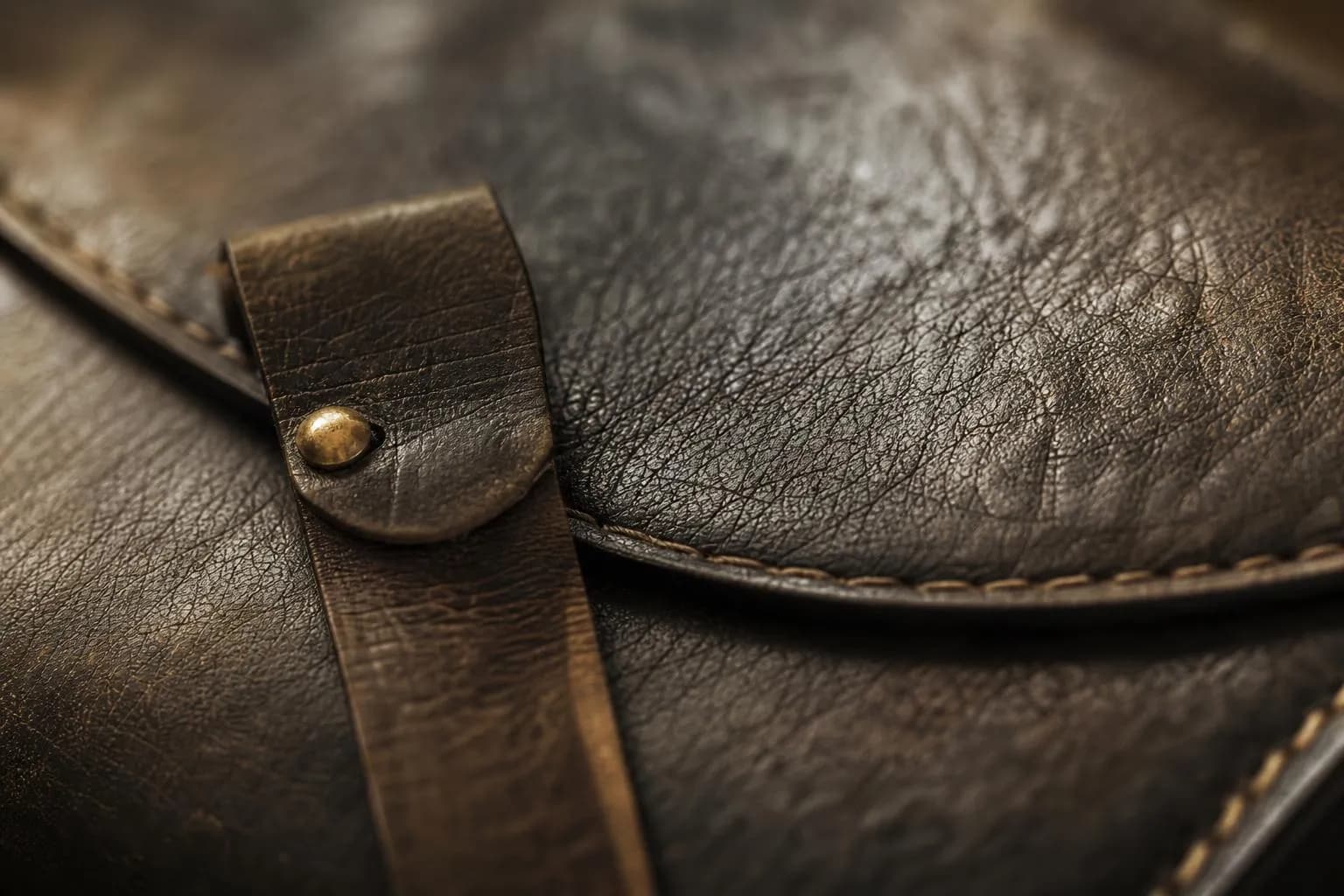 Close-up of aged leather with fine texture and patina, warm light