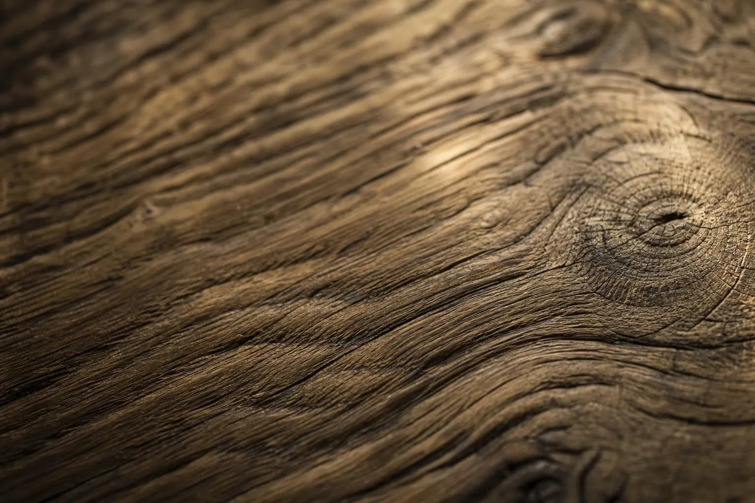 Close-up of rich, aged oak wood grain with warm patina and subtle striations