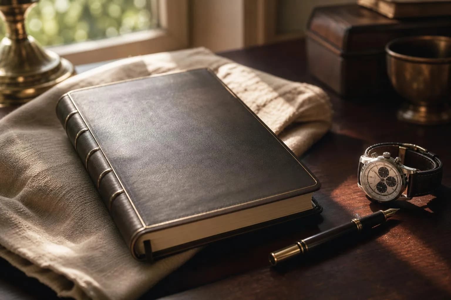 Estate planning documents and luxury watch on mahogany, soft natural light