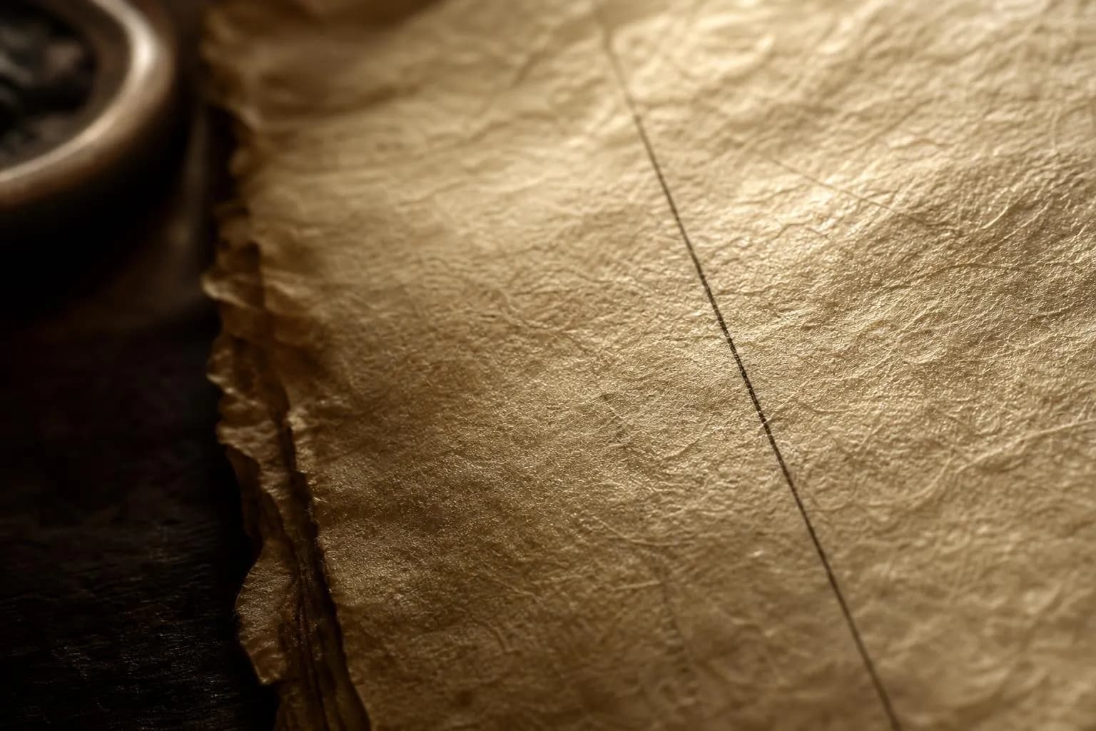 Close-up of aged parchment texture with fine detail and warm lighting