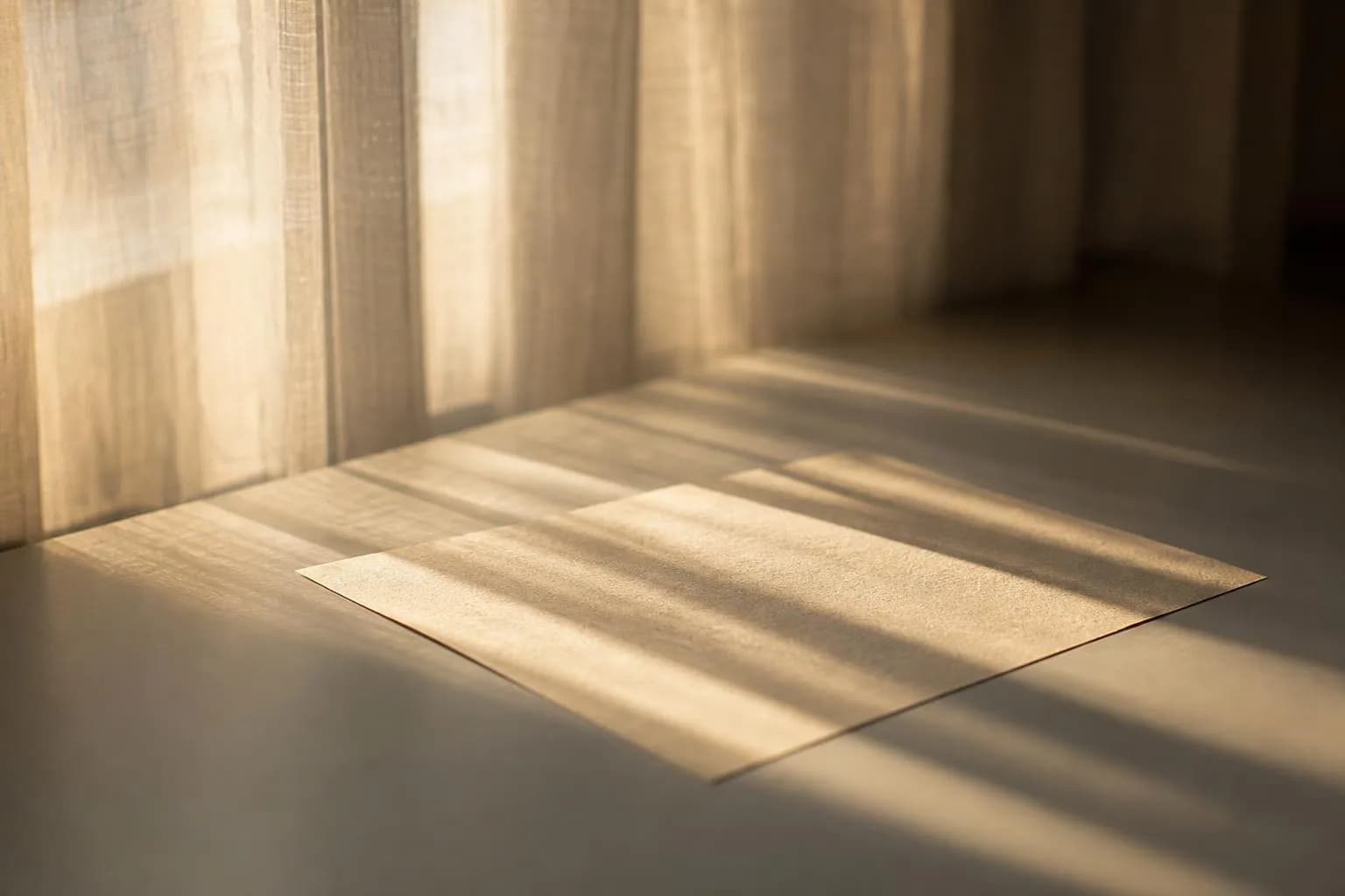 Soft light through curtains casts gentle shadows on a minimal surface