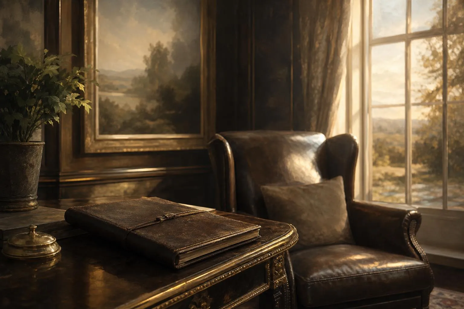 Soft impressionistic study of a quiet study room with warm afternoon light and thoughtful atmosphere