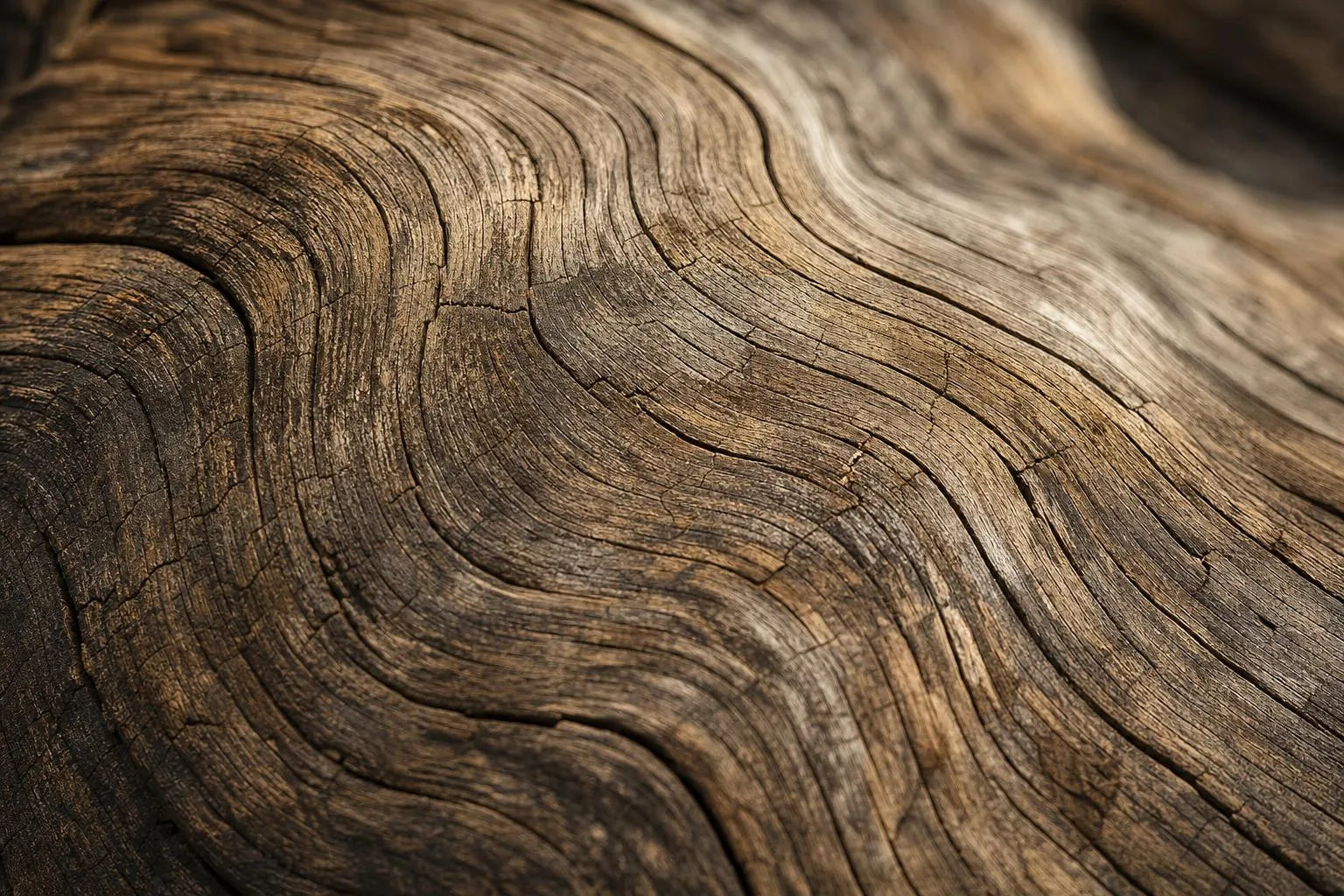 Close-up of aged oak wood grain with warm patina and deep texture