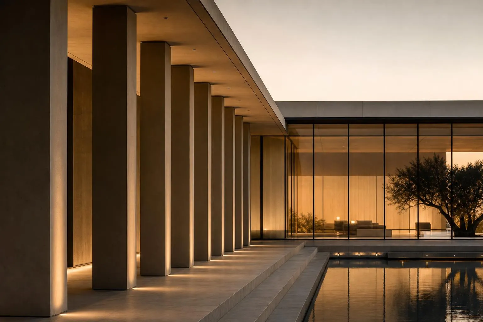 Modernist architecture with geometric precision and clean shadows